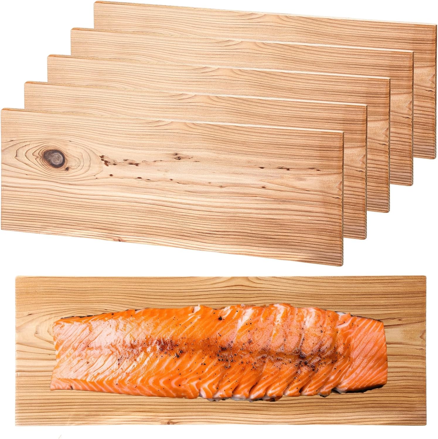 Landical cedar grilling planks on a grill with salmon
