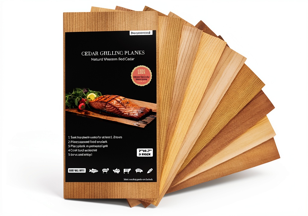 Baoyeewood cedar grilling planks arranged on a grill with salmon