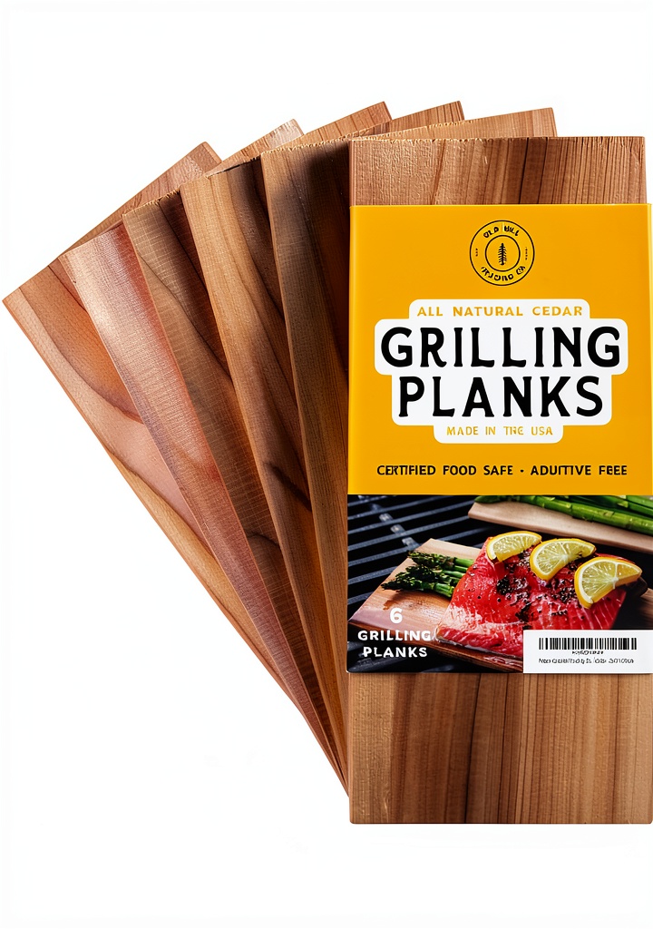 Old Mill Trading Co cedar grilling planks on a grill with salmon