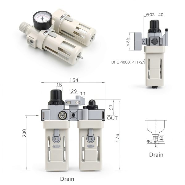 AOAUTO Air Filter Regulator Lubricator 12 NPT 140 SCFM-1