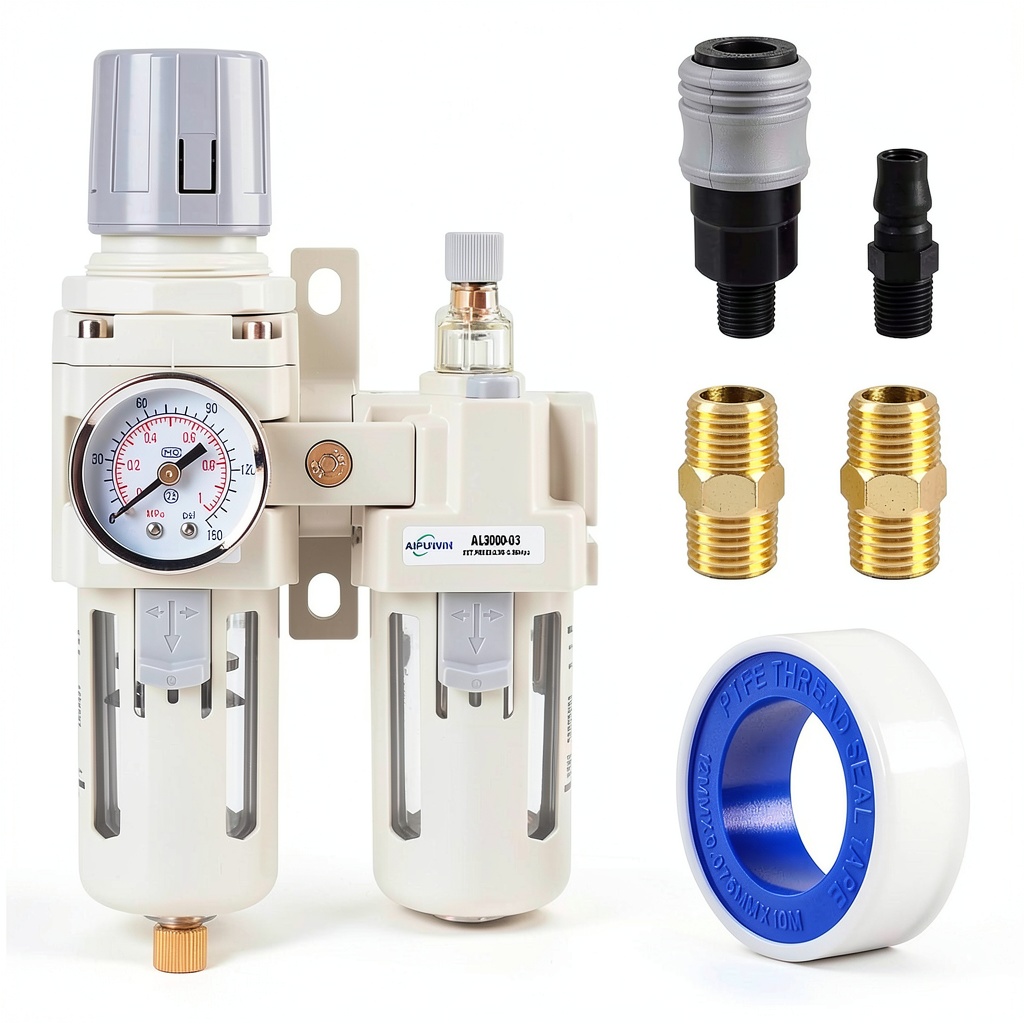 AIPUWIN compressed air filter regulator lubricator unit with polycarbonate bowl and gauge